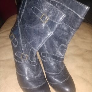 Ladies mid calf boots, platform 5 inch heels